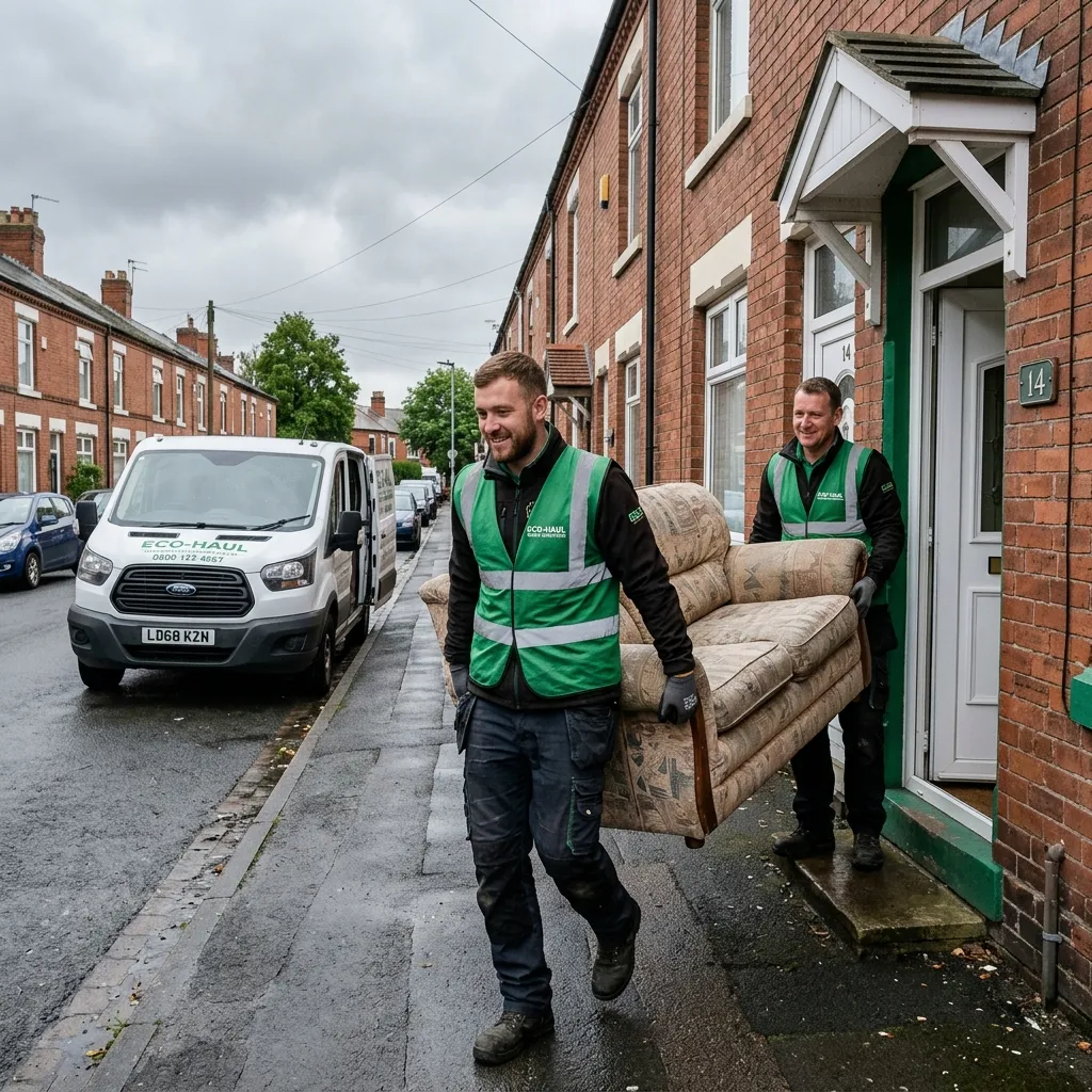 Professional house clearance team carrying furniture in Norwich
