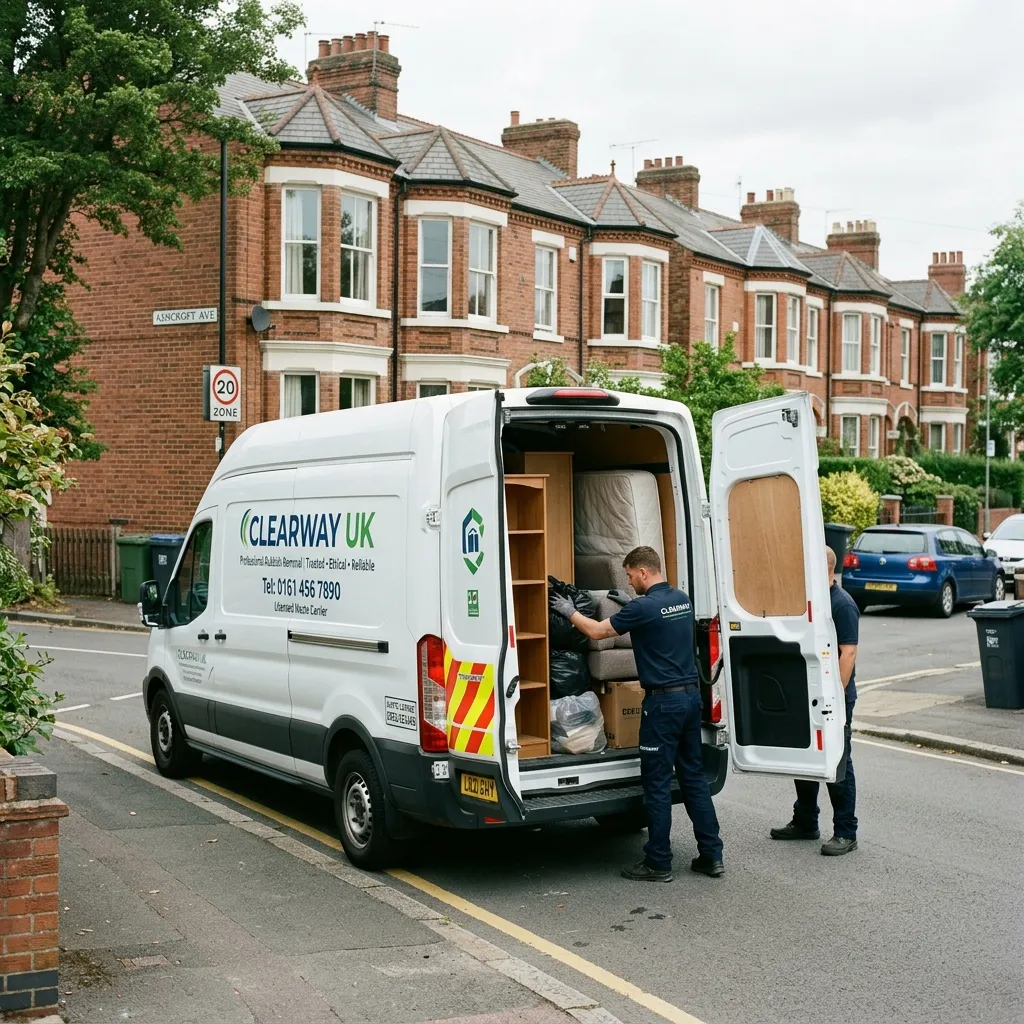 Professional rubbish removal van on Norwich street